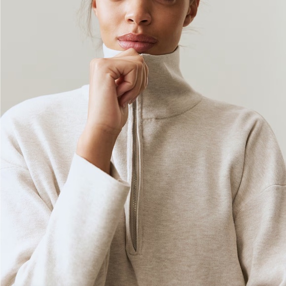 H&M Half Zip Sweater - Light Beige Melange - Picture 1 of 6
